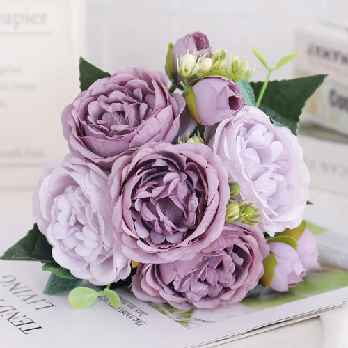 Artificial silk peony and hydrangea bouquet for wedding and home decoration - vue 18 sur 40
