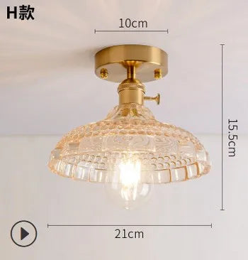 Modern Japanese retro carved glass ceiling light - vue 12 sur 18