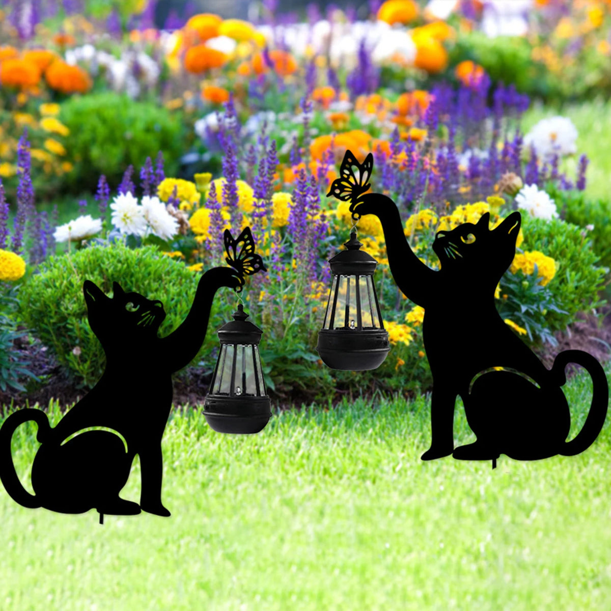 Decorative waterproof hanging solar lantern with cat silhouette, multifunctional