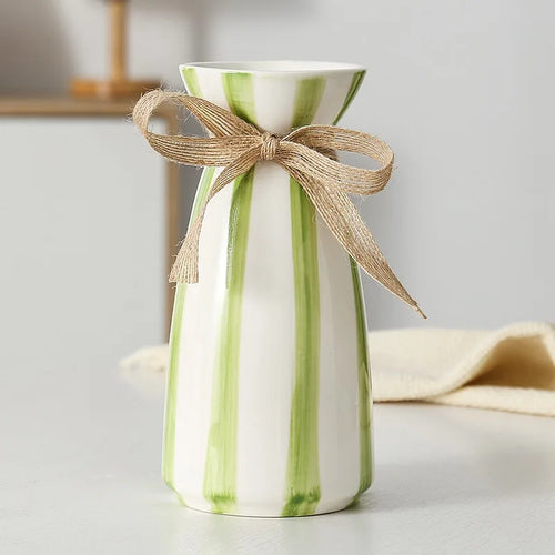 modern ceramic vase with bow for dried flowers - vue 5 sur 9