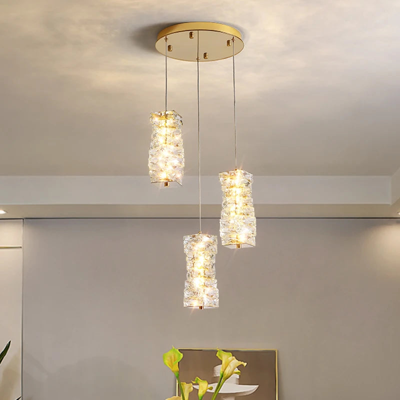 Modern Nordic pendant light in stainless steel and decorative crystal