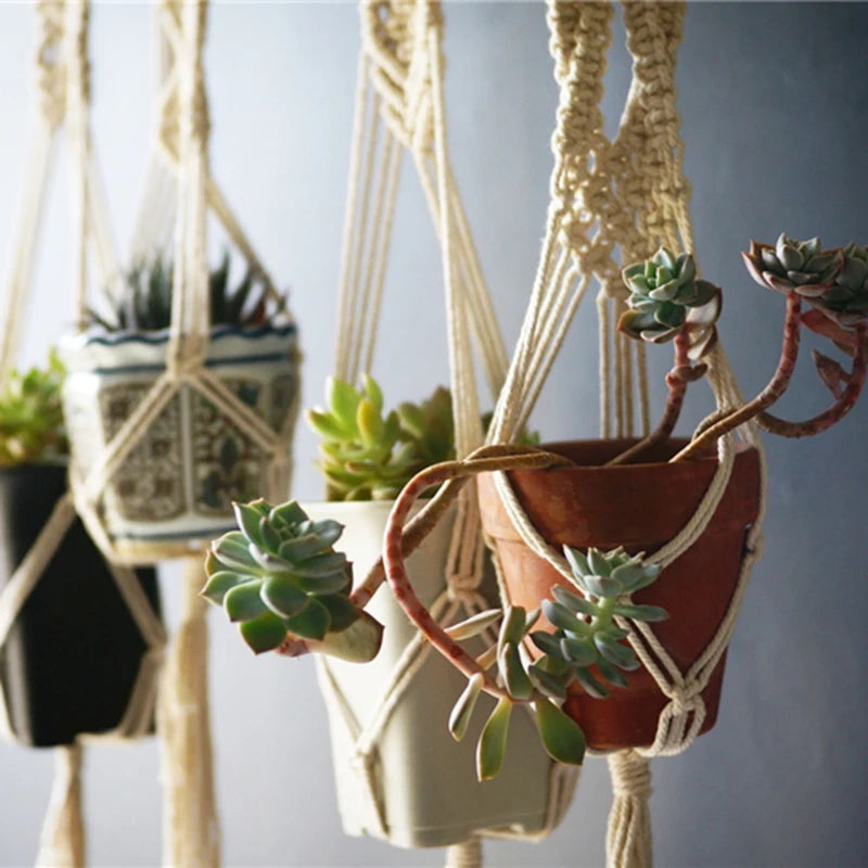 set of 5 handmade bohemian style macrame plant hangers