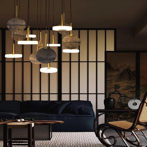 Marble and wood ceiling light modern and elegant pendant lamp - vue 3 sur 11