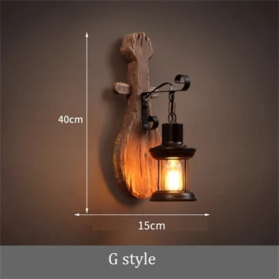 Vintage wooden wall light with glass and metal lampshade - vue 12 sur 16