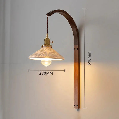 Japanese wooden wall light with retro ceramic lampshade - vue 16 sur 17