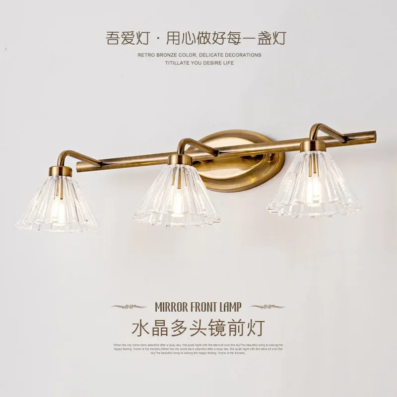 Vintage LED wall light with 2 or 4 heads and clear bronze shade - vue 3 sur 8