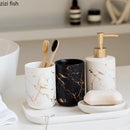 marbled ceramic bathroom and storage set