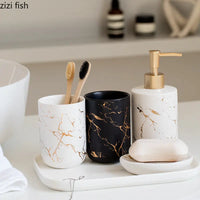 marbled ceramic bathroom and storage set