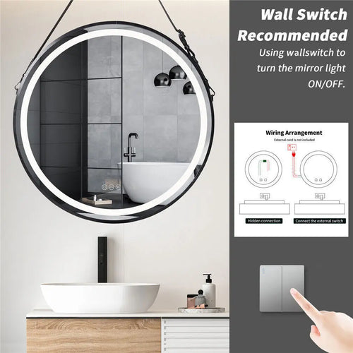 600mm Round LED Mirror Illuminated Lighted Wall Hanging Bathroom Mirror, Anti-fog, Golden/ Black Frame for Bathroom Entryway - vue 6 sur 8