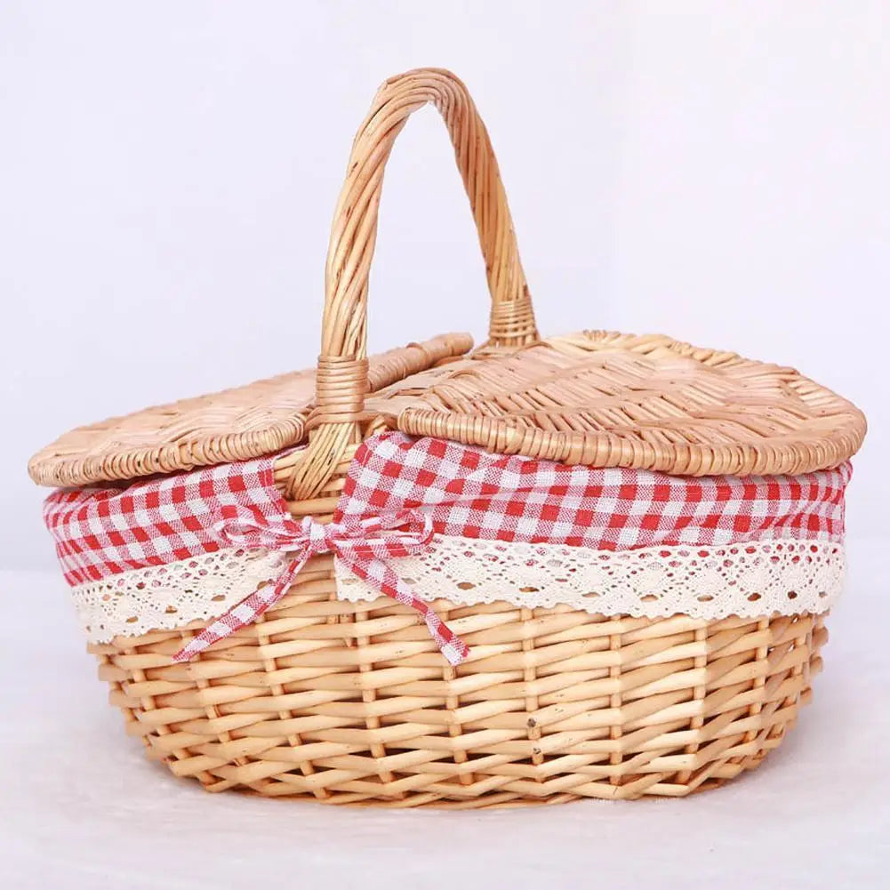 large capacity woven wicker picnic basket for camping