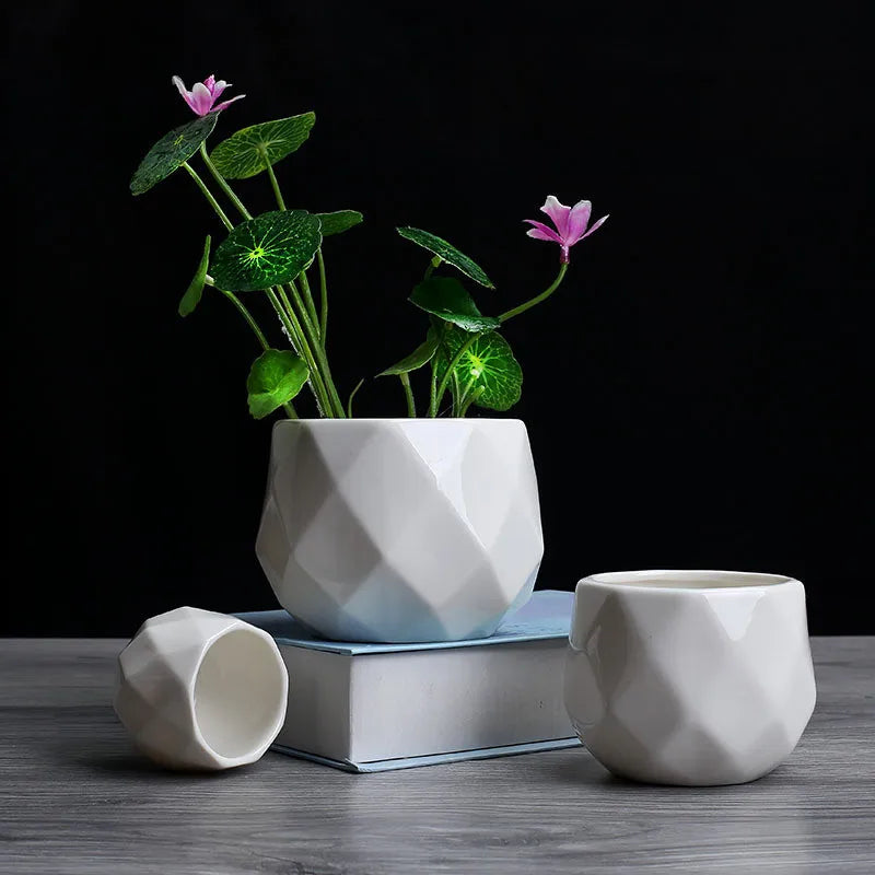 geometric ceramic flower pot for succulents - vue 4 sur 7