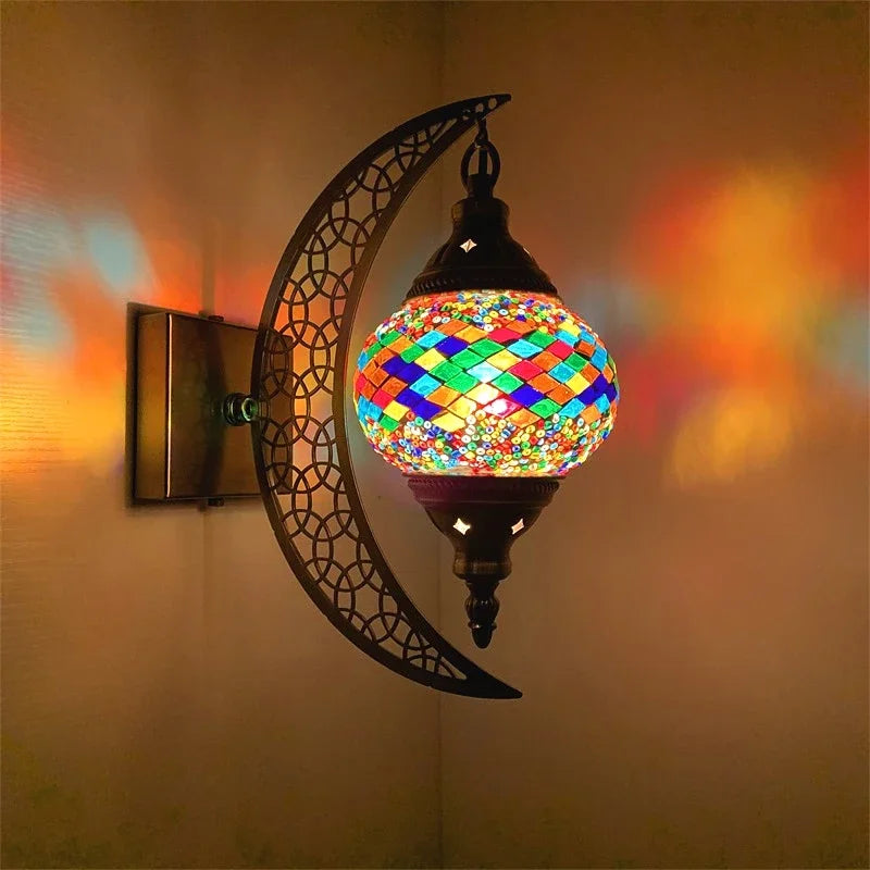 Handcrafted bohemian retro moon-shaped decorative wall light - vue 13 sur 14