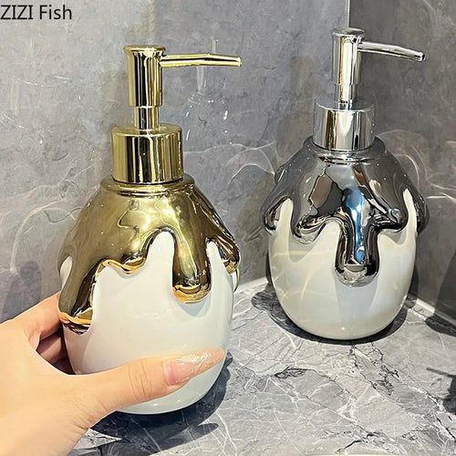 gold ceramic soap dispenser for bathroom - vue 4 sur 10