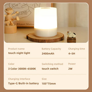Rechargeable USB table lamp with night light and three colours