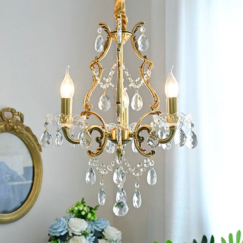 Elegant retro chandelier with crystal beads loft decor - vue 3 sur 6