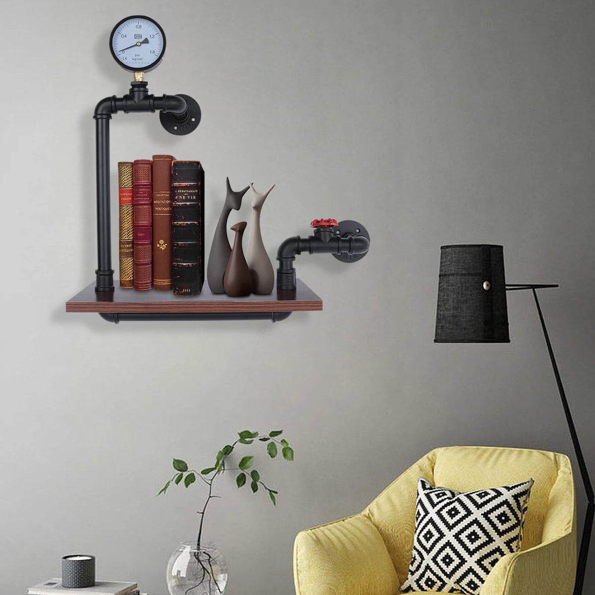 retro industrial style wooden wall shelf for books
