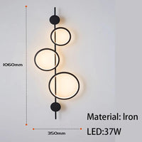 Minimalist Nordic wall light with 3 art deco metal rings
