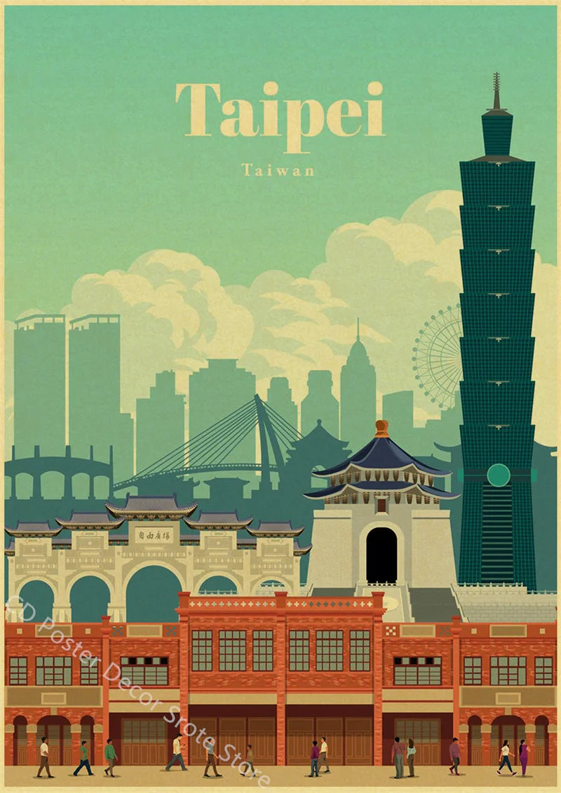 Vintage world cities poster for wall decoration