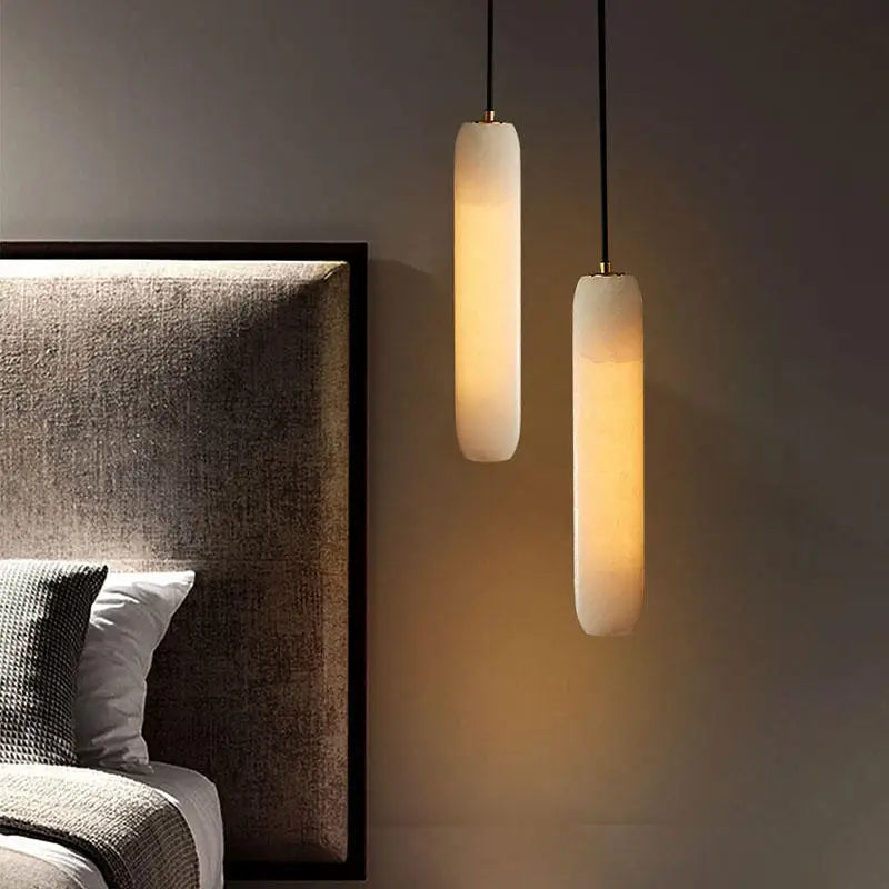 Modern natural marble pendant light with adjustable brass wire