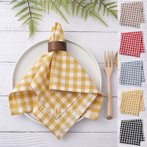 Gingham cotton napkin 42x42 cm country style - vue 3 sur 7