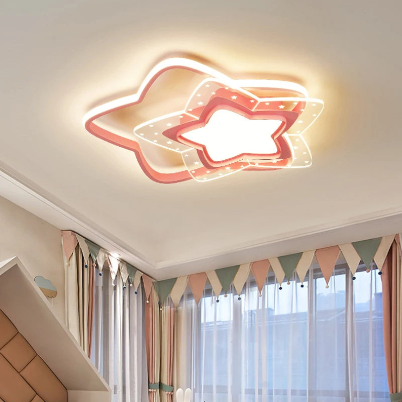 modern pink star LED ceiling light for children's room