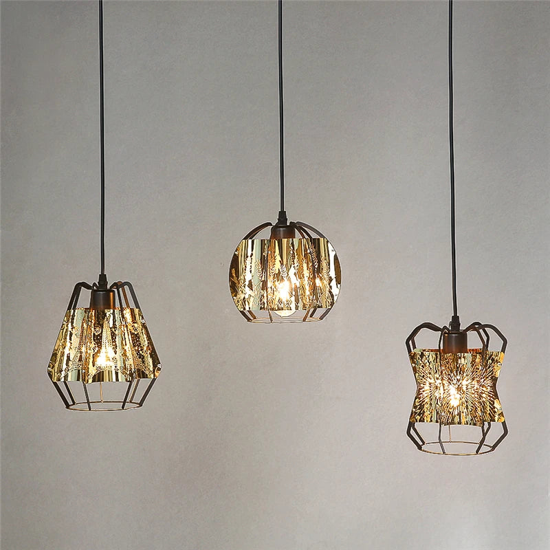 Creative Nordic pendant light with engraved gold lampshade