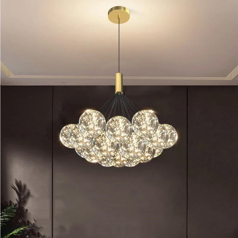 Clear glass bubble chandelier with romantic starlight effect