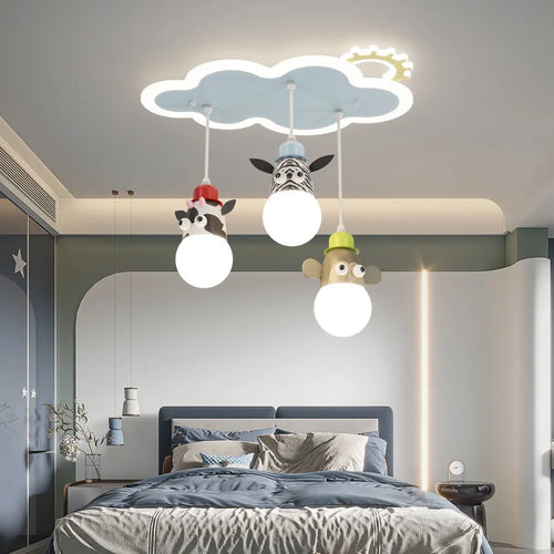 Cartoon animal chandelier with cloud night lights for children - vue 5 sur 7