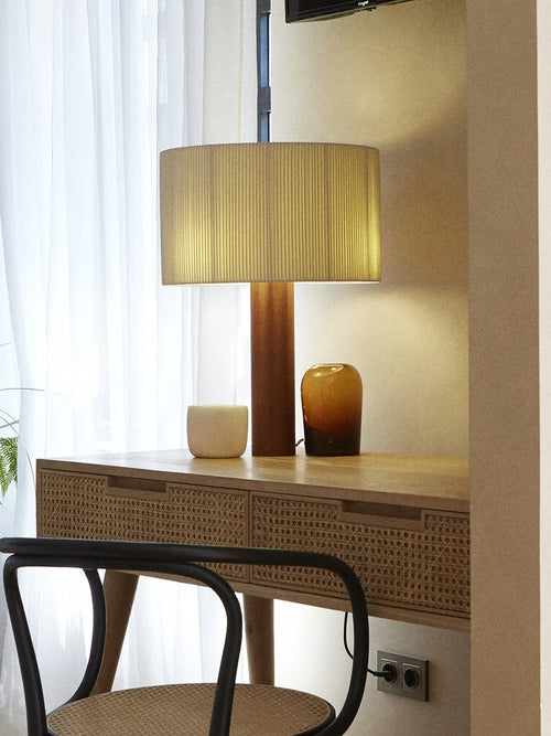 Vintage minimalist solid wood wabi-sabi table lamp - vue 5 sur 6