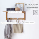 HOMCOM Wall hanger bamboo 4 hooks rack Wall towel rack 50x16x17.5cm