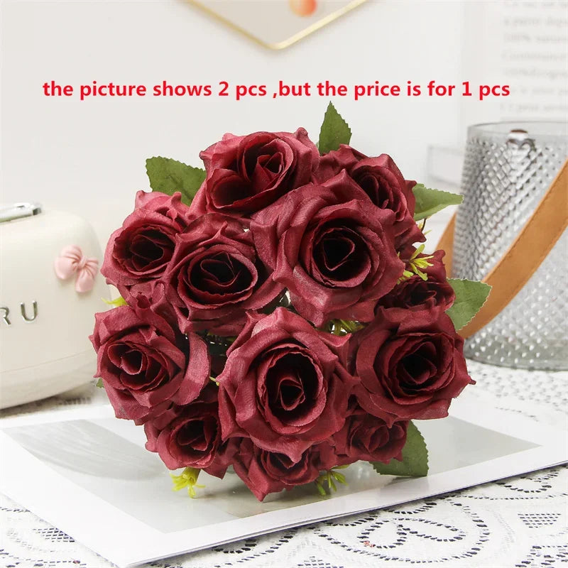 Decorative silk rose bouquet with honey fragrance for interior decor - vue 9 sur 12