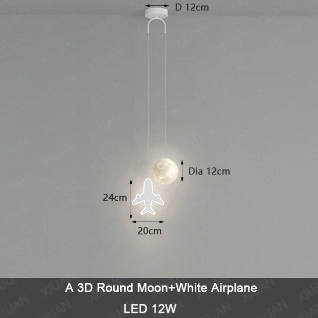 Creative children's pendant light with remote control dimming star cloud moon