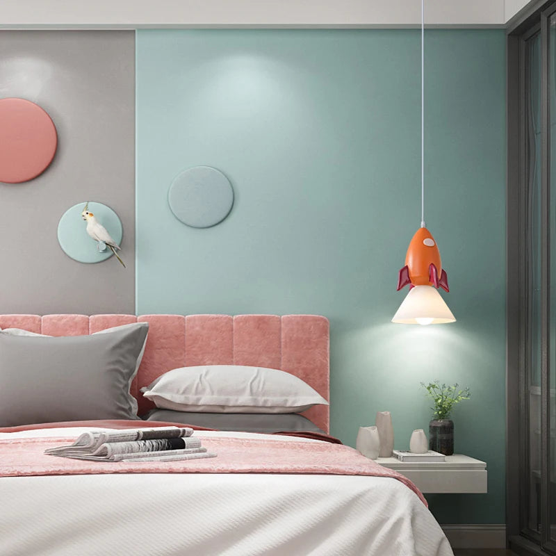 Cute rocket chandelier for children's decorative bedroom lighting
