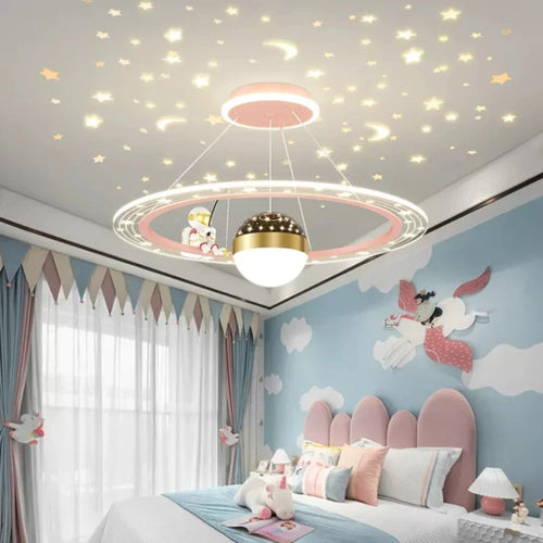 Dimmable round LED astronaut chandelier for children's room - vue 2 sur 12