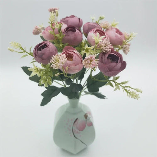 Silk rose bouquet artificial garden decoration flowers - vue 4 sur 12