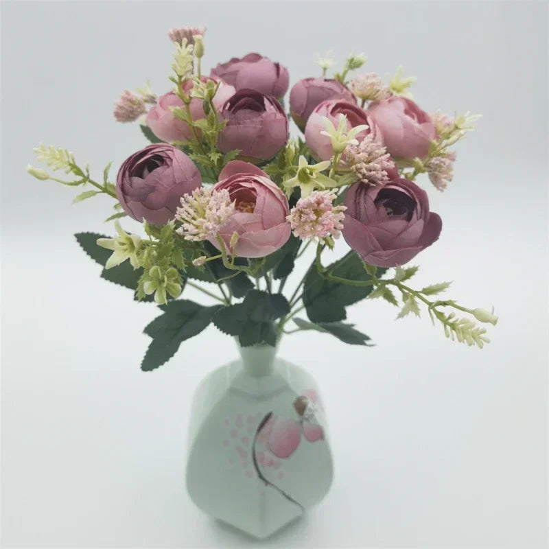 Silk rose bouquet artificial garden decoration flowers - vue 3 sur 12