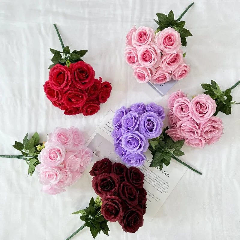 Artificial silk rose bouquet for interior decoration
