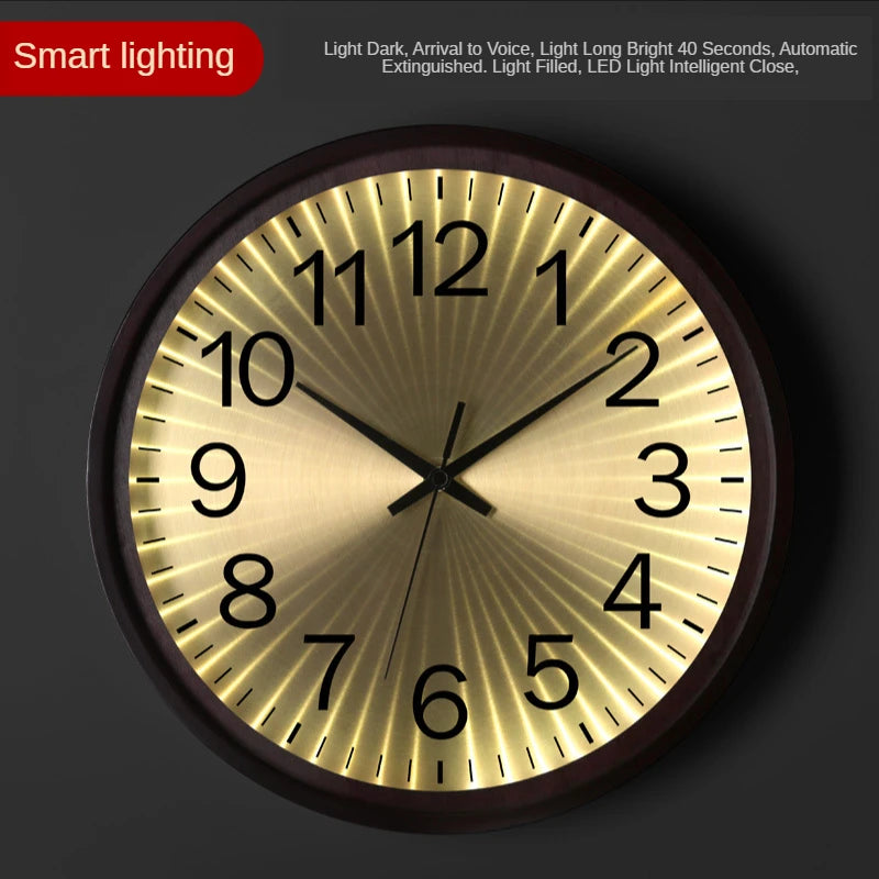 modern design wall clock in golden wood silent and creative - vue 8 sur 19