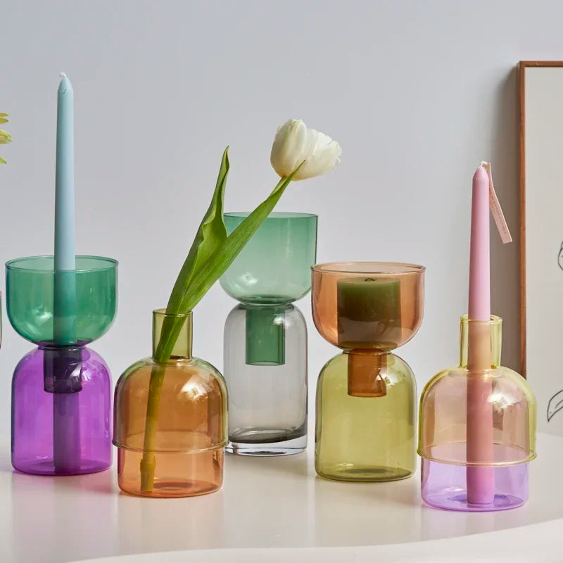 Decorative glass candle holder for plants and candles