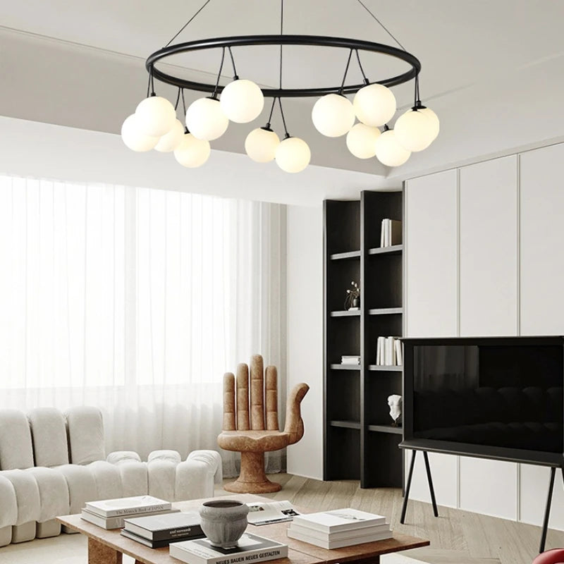 Modern glass LED chandelier for interior decoration - vue 3 sur 9