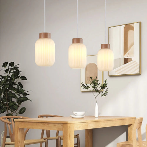 Modern nordic wood and glass pendant light indoor decorative - vue 3 sur 9