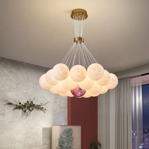 3d moon bubble ball LED chandelier pendant light decoration - vue 2 sur 12