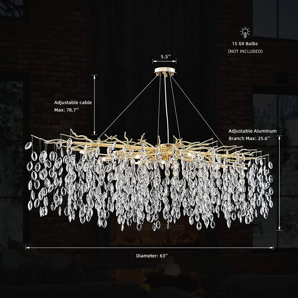 Luxury crystal chandelier with LED branches for modern interiors - vue 8 sur 14