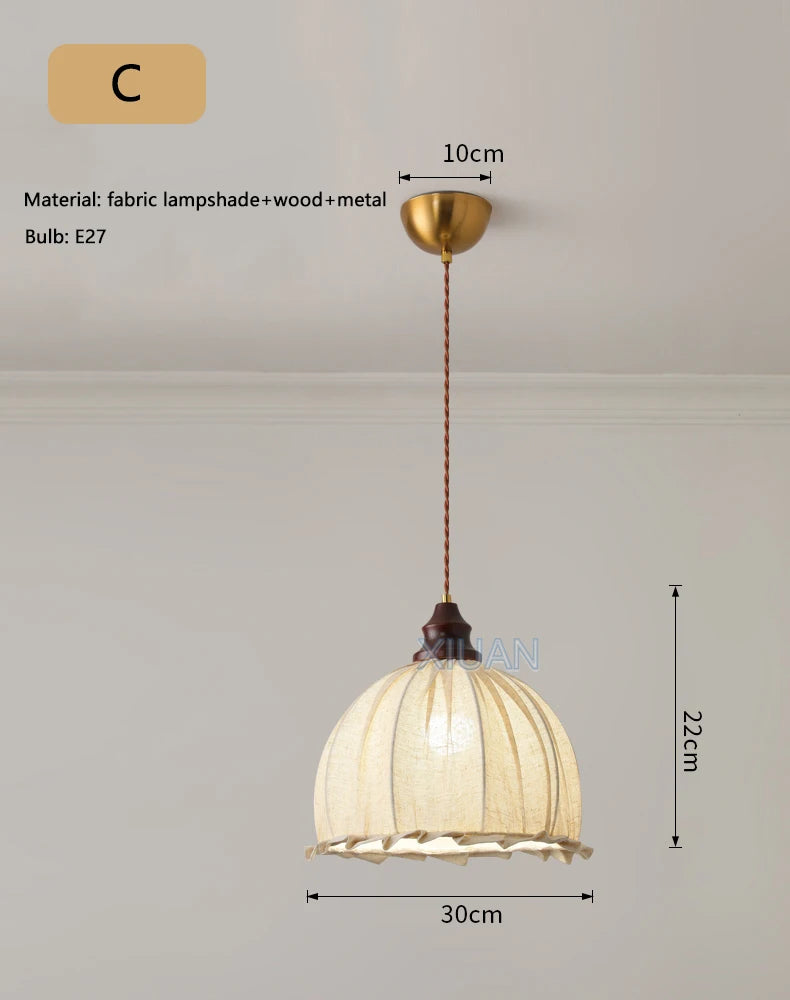 Retro wabi-sabi linen pendant light for medieval decor - vue 10 sur 10