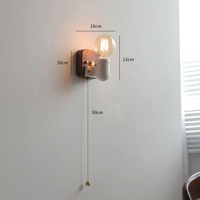 Vintage walnut wall light with pull switch