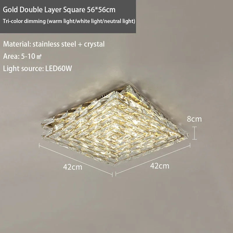 Luxury square crystal LED ceiling light for interior decoration