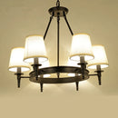 Classic American wrought iron chandelier with fabric lampshade