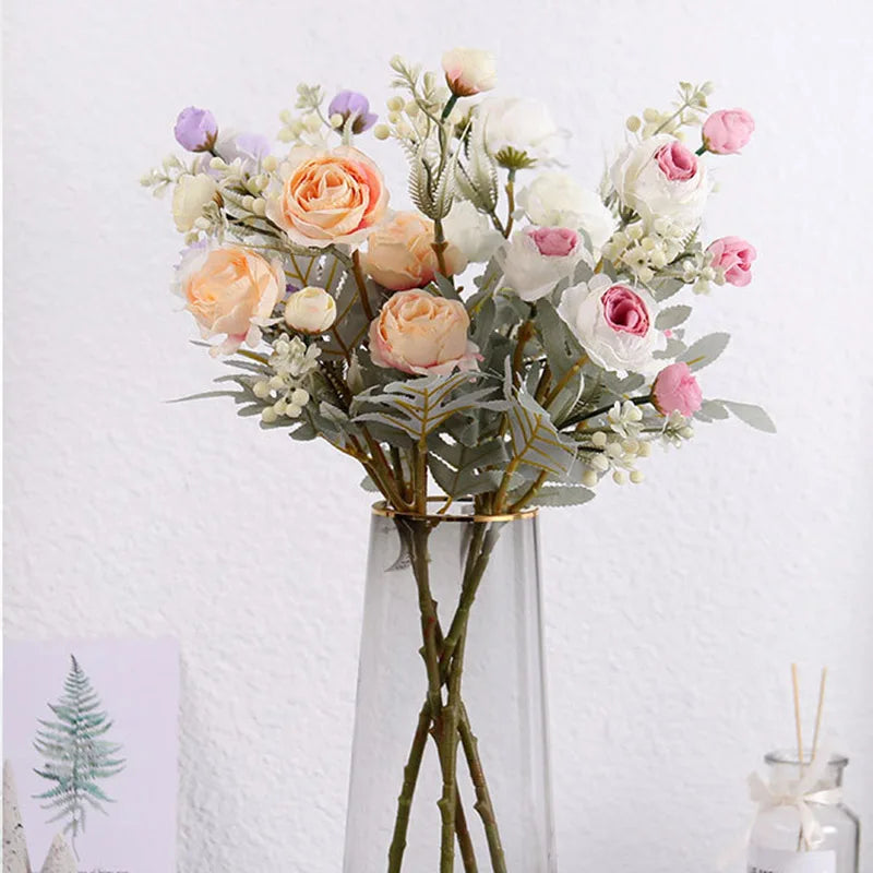 Artificial fabric rose bouquet for wedding and home decor