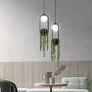 Retro iron pendant light with decorative plant and LED lighting