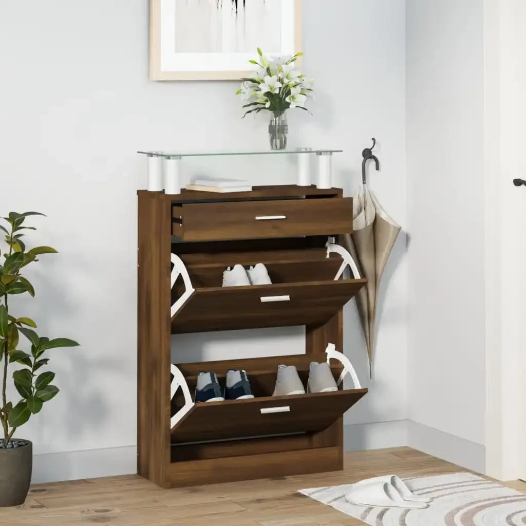 brown oak engineered wood shoe cabinet